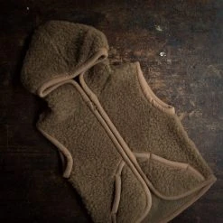 Alwero Wool Teddy Fleece Hooded Zip Vest - Bark