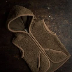 Alwero Wool Teddy Fleece Hooded Zip Vest - Bark
