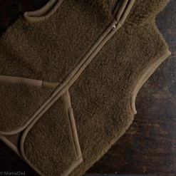 Alwero Women's Wool Teddy Fleece Hooded Everest Zip Vest - Bark Adults