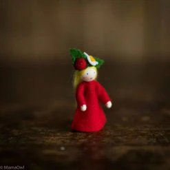 Fairies Handmade Small Wool Flower Fairy - Strawberry - White