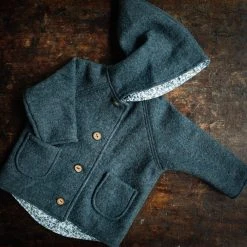Kleine Schobbejak Baby Wool Exclusive Autumn Wool Pixie Hooded Jacket - Misty Blue