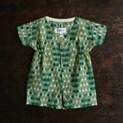 Kamso Cotton & Linen Baby Wax Cotton Fola Playsuit - Emerald Layer