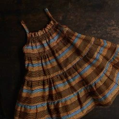 Kamso Cotton & Linen Exclusive Wax Cotton Lola Swing Dress - Golden Stripe