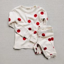 Mabo Organic Cotton Spotted Pyjamas - Red Cotton & Linen