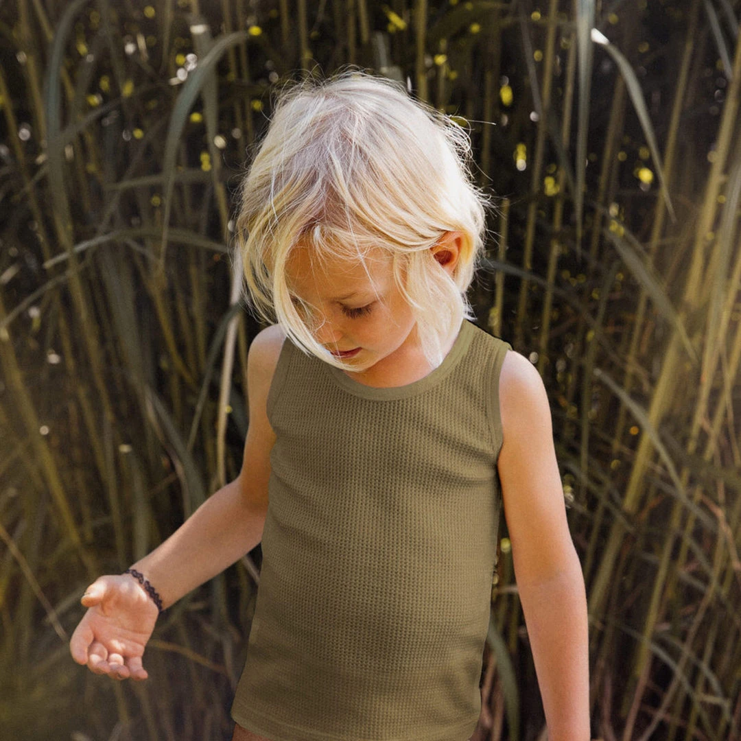 Matona Organic Cotton Waffle Tank Top - Olive