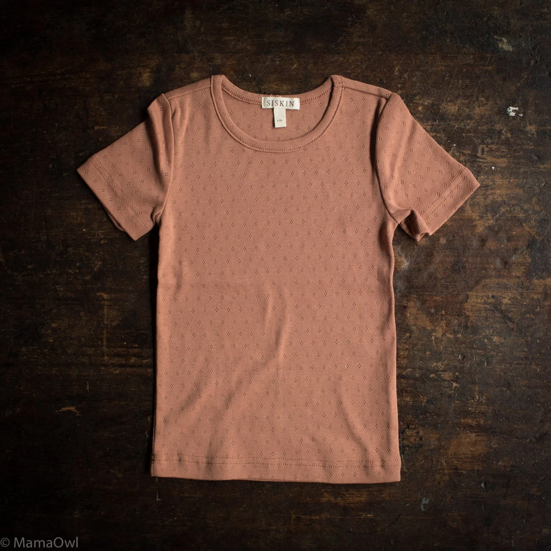 SISKIN Cotton & Linen Slim Fit Organic Cotton Pointelle SS Tee - Rosewood