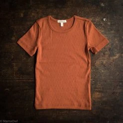 SISKIN Slim Fit Organic Cotton Pointelle SS Tee - Red Rust Cotton & Linen