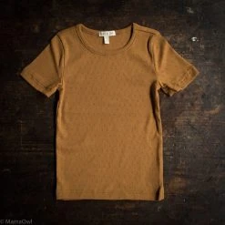 SISKIN Slim Fit Organic Cotton Pointelle SS Tee - Ochre Cotton & Linen
