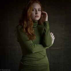 SISKIN By Engel Exclusive Women's Organic Merino Wool & Silk Rollneck Top - Moss