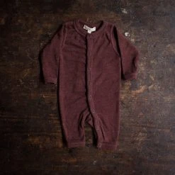 SISKIN Baby Wool Merino Wool/Silk Pointelle Pyjamas/ Romper - Chestnut