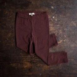 SISKIN Merino Wool/Silk Pointelle Leggings - Chestnut Kids Wool