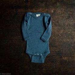 SISKIN By Engel Exclusive Organic Merino Wool & Silk LS Press Studs Baby Body - Deep Ocean