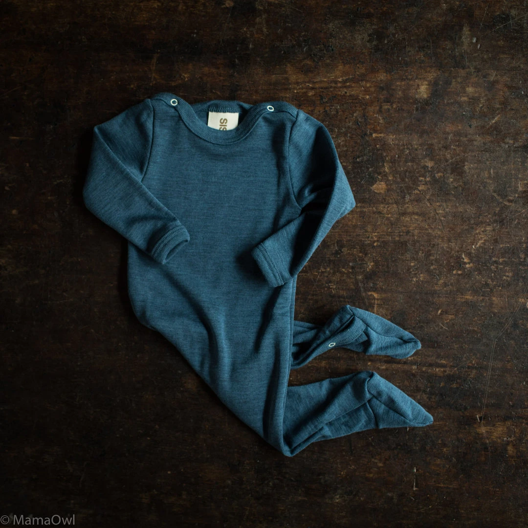 SISKIN By Engel Exclusive Organic Merino Wool & Silk Footed Pyjamas - Deep Ocean