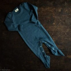 SISKIN By Engel Exclusive Organic Merino Wool & Silk Footed Pyjamas - Deep Ocean