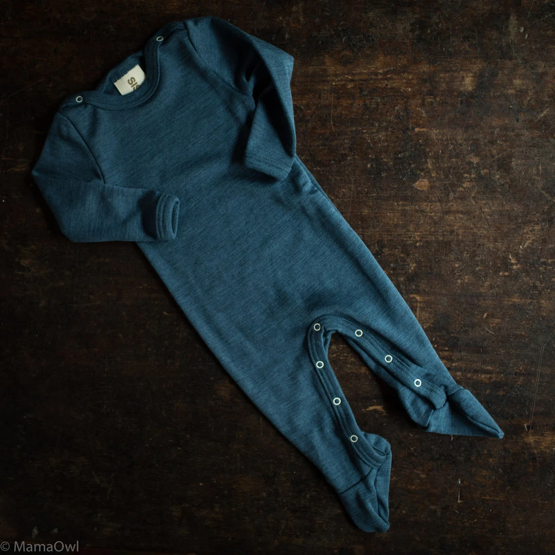 SISKIN By Engel Exclusive Organic Merino Wool & Silk Footed Pyjamas - Deep Ocean