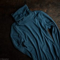 SISKIN By Engel Exclusive Women's Organic Merino Wool & Silk Rollneck Top - Deep Ocean