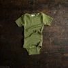 SISKIN By Engel Exclusive Organic Merino Wool & Silk SS Press Studs Baby Body - Moss Baby Wool
