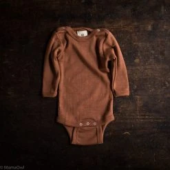 SISKIN By Engel Exclusive Organic Merino Wool & Silk LS Press Studs Baby Body - Deep Rust Baby Wool