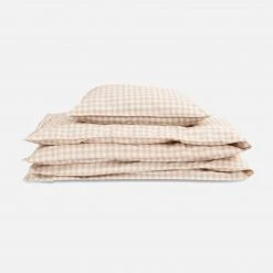Studio Feder Home & Baby Care Organic Cotton Duvet & Pillow Cover - Gingham Oat - Junior Size