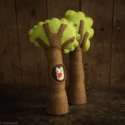 Papoose Toys Felted Wool Tree With Owl - Set Of 2