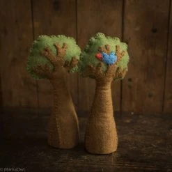 Papoose Toys Felted Wool Tree With Bird - Set Of 2