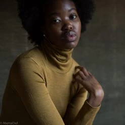 SISKIN By Engel Exclusive Women's Organic Merino Wool & Silk Rollneck Top - Deep Ochre