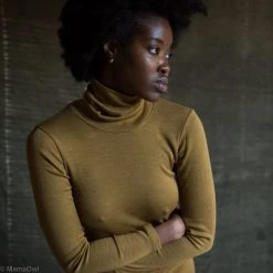 SISKIN By Engel Exclusive Women's Organic Merino Wool & Silk Rollneck Top - Deep Ochre