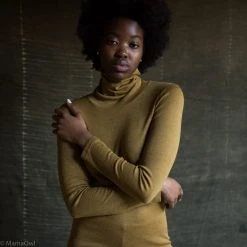 SISKIN By Engel Exclusive Women's Organic Merino Wool & Silk Rollneck Top - Deep Ochre