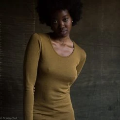 SISKIN By Engel Exclusive Women's Organic Merino Wool & Silk LS Top - Deep Ochre