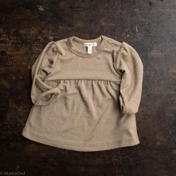 SISKIN Merino Wool/Silk Pointelle Baby Dress - Caramel Baby Wool