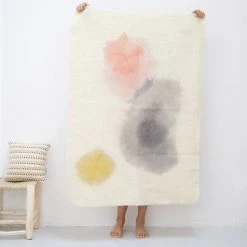 Whole Hand Dyed Wool Wumi Blanket - Grey/Pink/Ochre